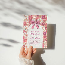 Rosa Blommigt Bow Baby Shower - Girl Baby Shower