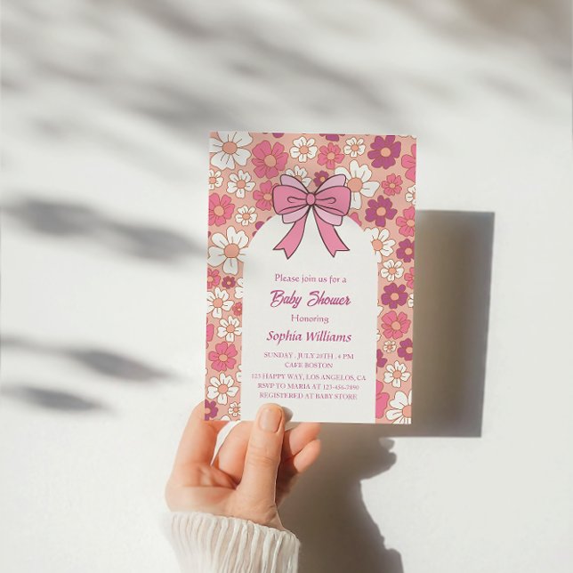 Rosa Blommigt Bow Baby Shower - Girl Baby Shower Inbjudningar (Skapare uppladdad)