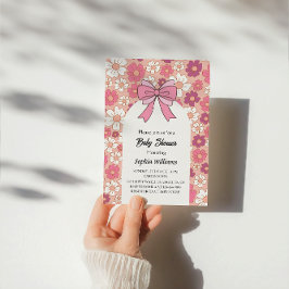 Rosa Blommigt Bow Baby Shower - Girl Baby Shower Inbjudningar