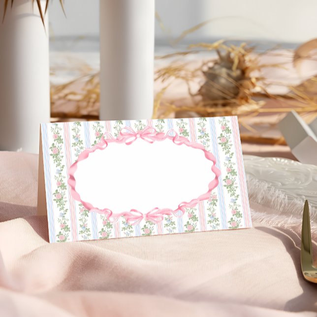 Rosa Blommigt Bow Baby Shower Placeringskort (Skapare uppladdad)