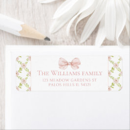 Rosa Blommigt Bow Baby Shower-returetiketter Returadress Etikett
