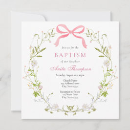 Rosa Blommigt Bow Baptism Christening Inbjudningar