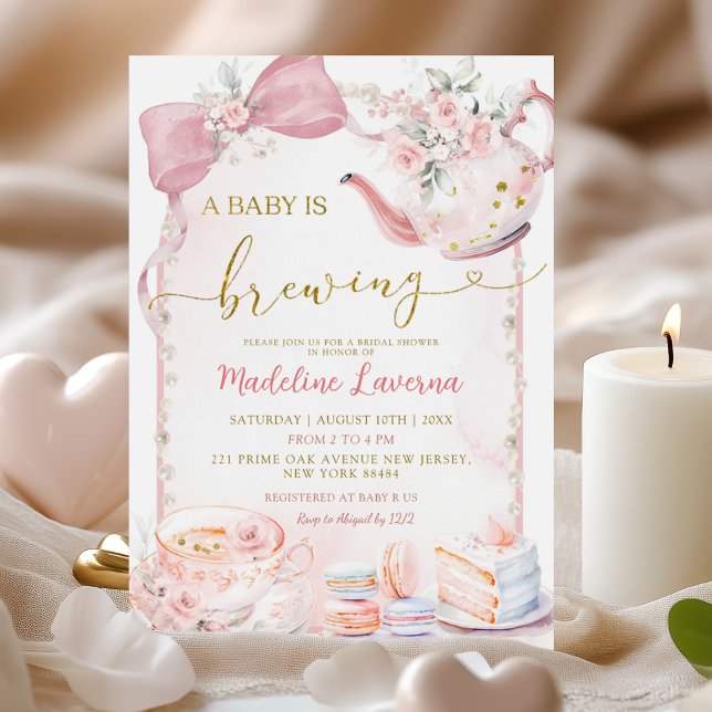 Rosa Blommigt Bow Coquette Pearl Baby Shower Inbjudningar (Skapare uppladdad)