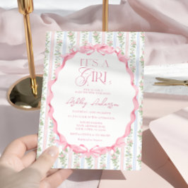 Rosa Blommigt Bow Det är en babystötare för flick Inbjudningar