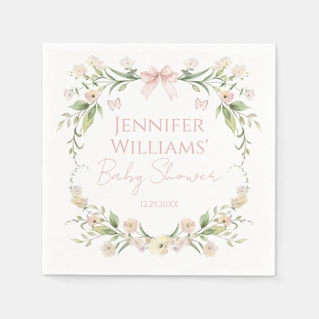 Rosa Blommigt Bow Flicka Shower Pappersservett (Framsidan)