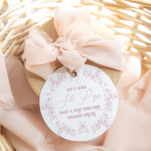 Rosa Blommigt Bow Toile Nalle Baby Shower Gåvor Etiketter