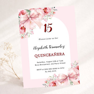Rosa blommigt bows arch luxury Quinceanera Inbjudningar