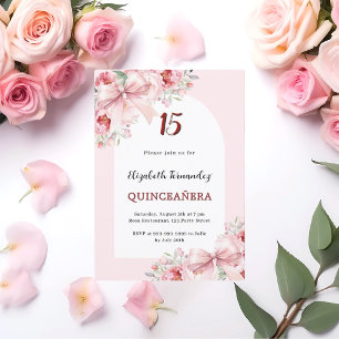 Rosa blommigt bows arch Quinceanera Inbjudningar