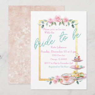 Rosa Blommigt Bride to be Möhippa Tea Party Inbjudningar