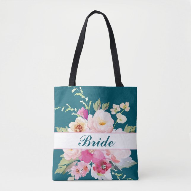 Rosa Blommigt Bride Tote Bag Tygkasse (Framsida)