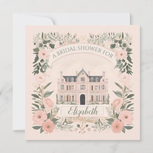 Rosa Blommigt Bridgerton Manor House Inbjudningar (Framsida)