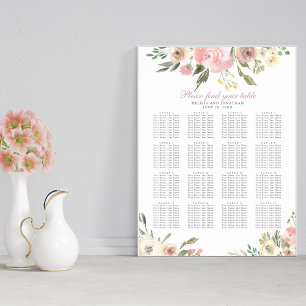 Rosa Blommigt Bröllop 16 Bord-sittplatsplan Poster