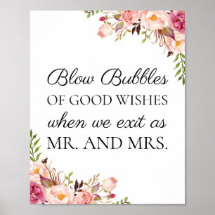 Rosa Blommigt Bröllop Bubbles of Bra Önskemål Sign Poster