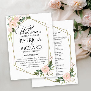 Rosa Blommigt Bröllop Ceremony-programkort Inbjudningar