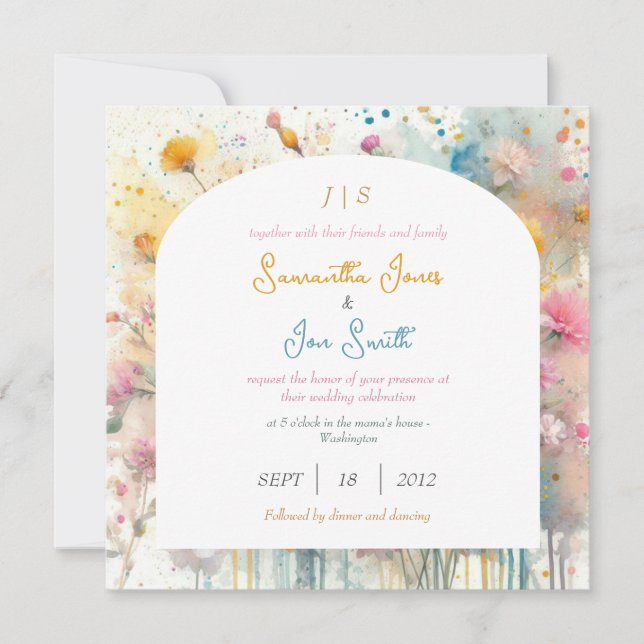 Rosa blommigt bröllop inbjudningar (Framsida)