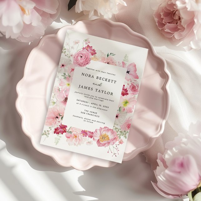 Rosa Blommigt Bröllop Inbjudningar (Skapare uppladdad)