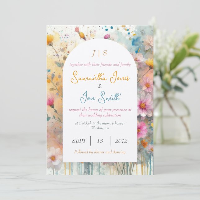 Rosa blommigt bröllop inbjudningar (Stående Fram)