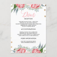 Rosa Blommigt Bröllop Information Guest Card