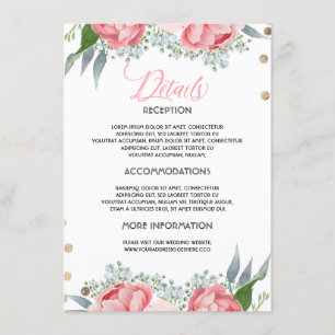 Rosa Blommigt Bröllop Information Guest Card Tilläggskort