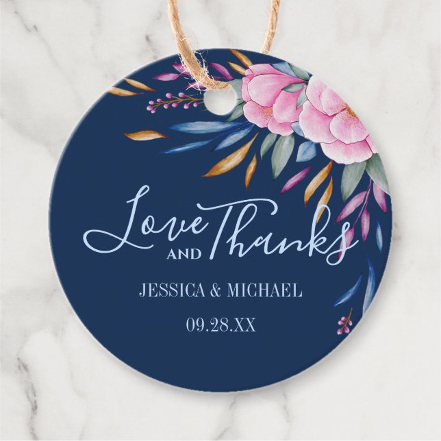  Rosa Blommigt Bröllop Kärlek och tack Gåvor Etiketter (Framsida)