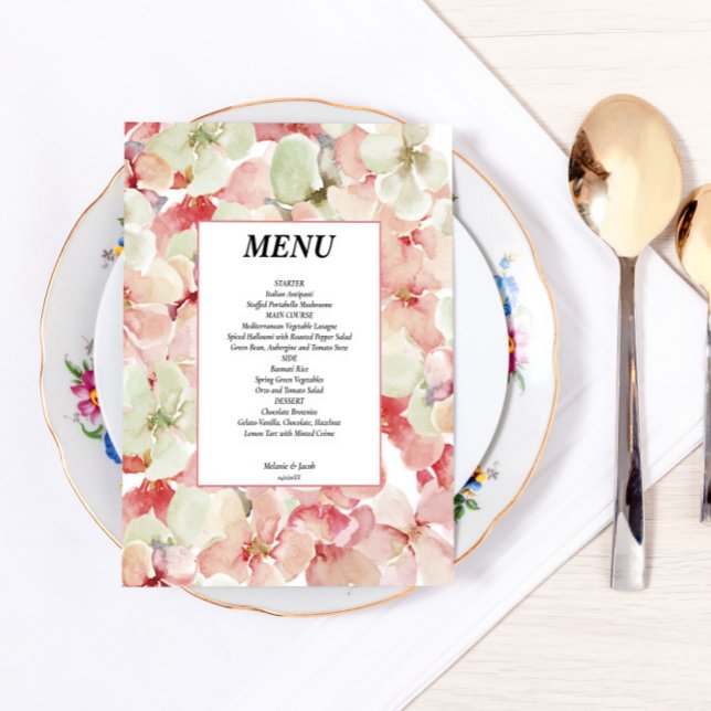 Rosa Blommigt bröllop Menu Flyer (Skapare uppladdad)