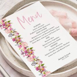 Rosa Blommigt bröllop Menu Meny