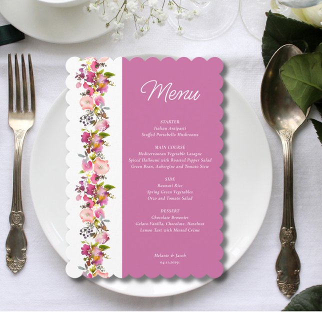Rosa Blommigt bröllop Menu Meny (Skapare uppladdad)