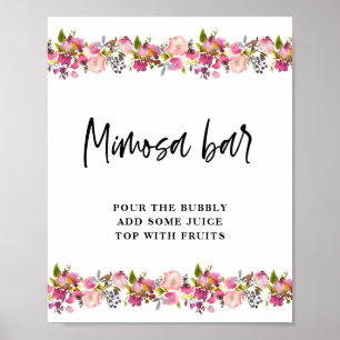 Rosa Blommigt Bröllop Mimosa Pub tecken Poster