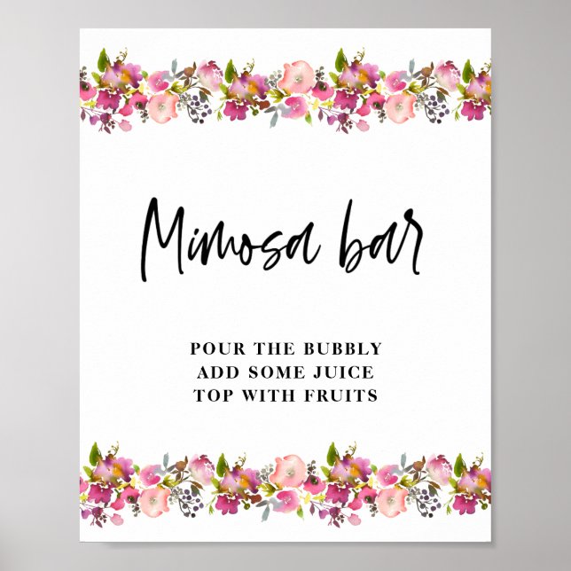 Rosa Blommigt Bröllop Mimosa Pub tecken Poster (Framsidan)