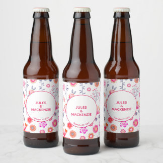 Rosa Blommigt Bröllop Ölflaska Etikett