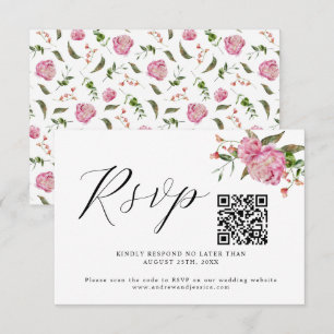 Rosa Blommigt Bröllop QR-OSA kort