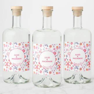 Rosa Blommigt Bröllop Spritflaskor Etikett