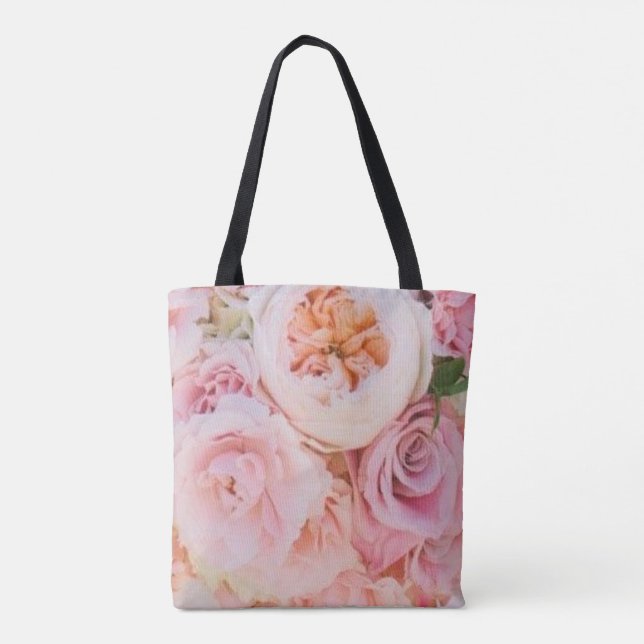 Rosa Blommigt Bröllop Tygkasse (Baksida)