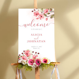 rosa blommigt bröllop välkomsttecken poster