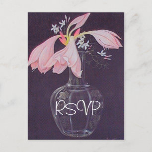 Rosa Blommigt Bröllopsinbjudan OSA med foto Inbjudan Vykort