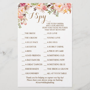 Rosa Blommigt Bröllopsmottagning I Spy Game Card Flygblad