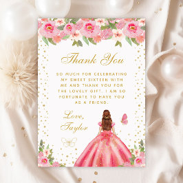 Rosa Blommigt Brown Hair Princess Sweet sixteen Tack Kort