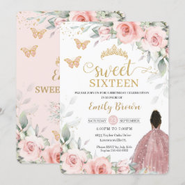  Rosa Blommigt Brown Princess Sweet sixteen Inbjudningar