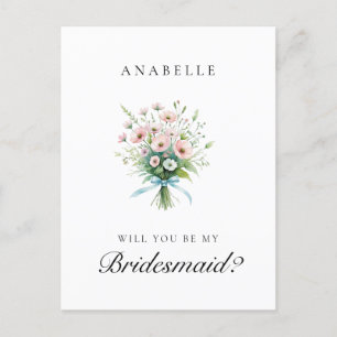 Rosa Blommigt Brudens sida Bridesmaid Frieri Vykort