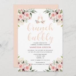 Rosa Blommigt Brunch och Bubly Möhippa Inbjudningar