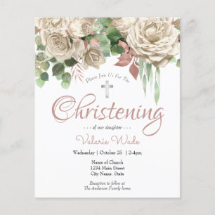 Rosa Blommigt Budget Christening Flyer