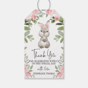 Rosa Blommigt Bunny Baby Shower Gift Märkre Presentetikett