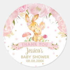 Rosa Blommigt Bunny Baby Shower Girl Tack Runt Klistermärke
