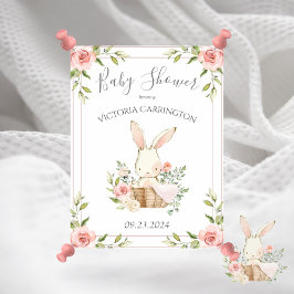 Rosa  Blommigt Bunny Baby Shower Poster