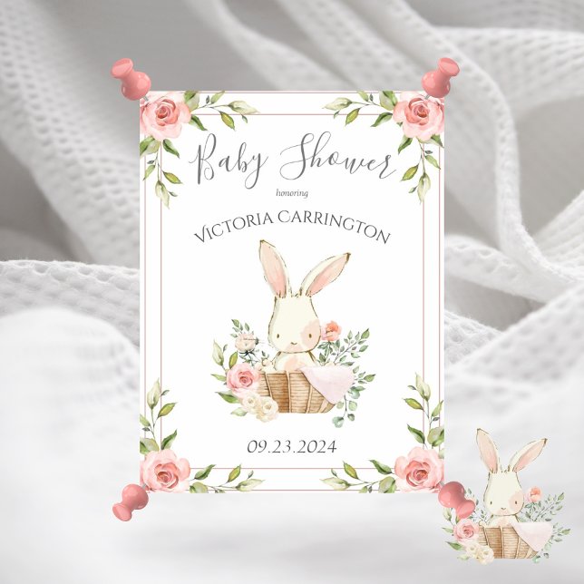Rosa  Blommigt Bunny Baby Shower Poster (Skapare uppladdad)