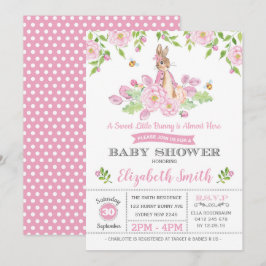 Rosa Blommigt Bunny Baby Shower Woodland Girl Rabb Inbjudningar