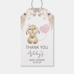 Rosa Blommigt Bunny Balloon Baby Shower-favorittag Presentetikett
