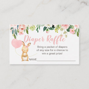 Rosa Blommigt Bunny Diaper Raffle Card Tilläggskort