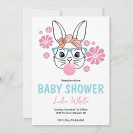 Rosa Blommigt Bunny Girl Baby Shower personlig Inbjudningar