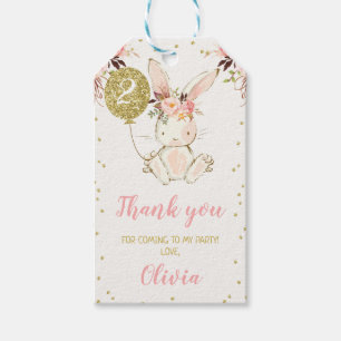 Rosa Blommigt Bunny Guld Balloon Birthday Gift Mär Presentetikett